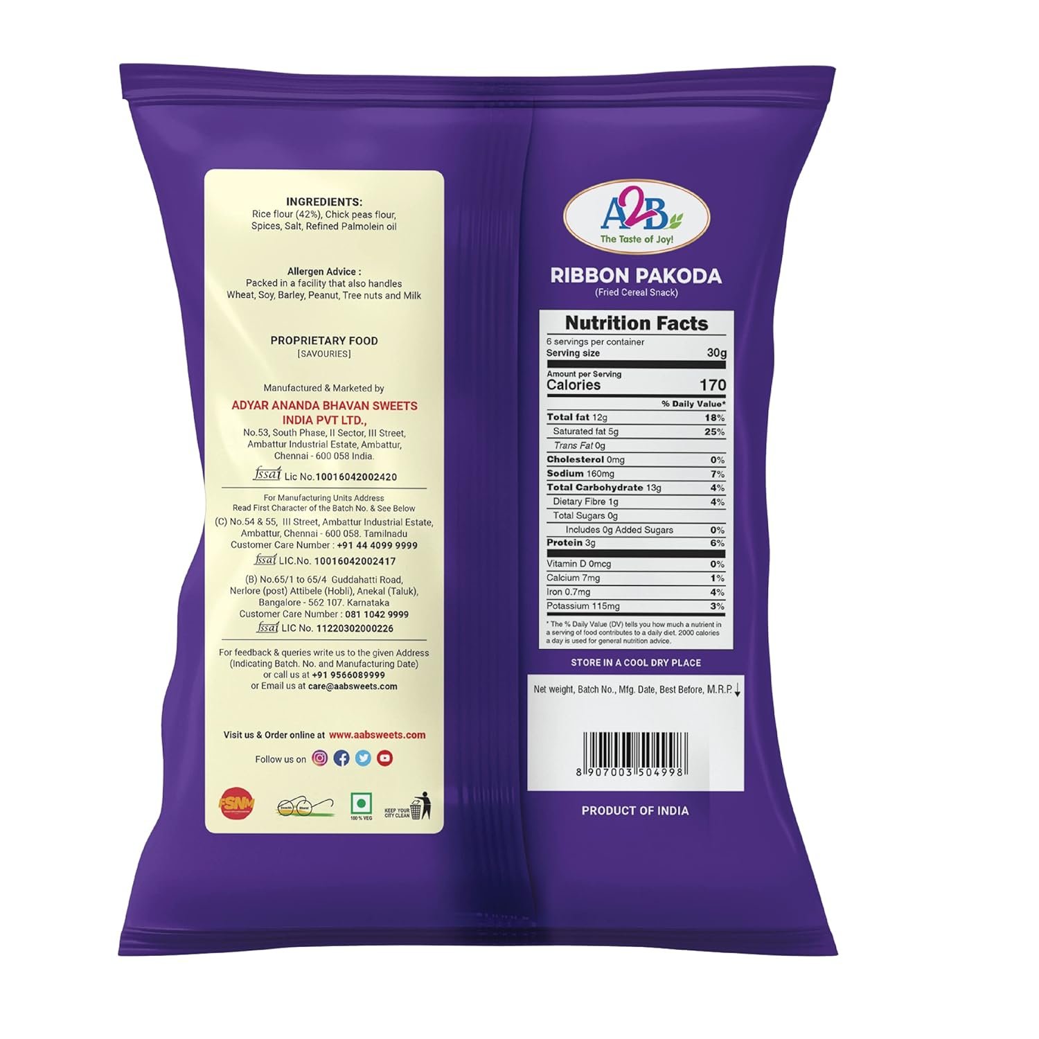 A2B Snacks Ribbon Pakoda 200GM - Image 2