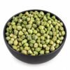 Green chickpeas in a black bowl