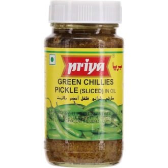 PRIYA GREEN CHILLI NO GARLIC PICKLE 300G, topdesimart, top desi mart