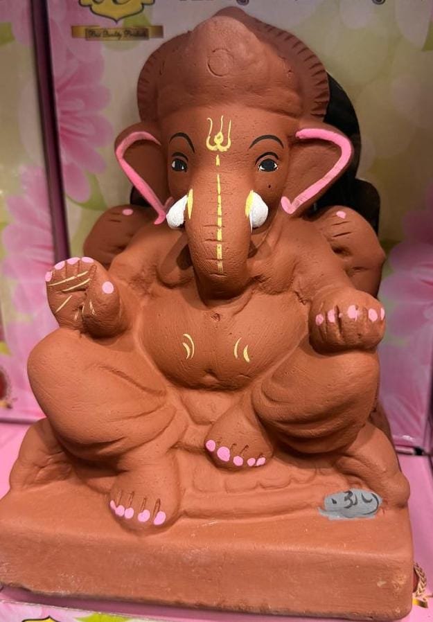 RED CLAY GANESH IDOL 6 INCH