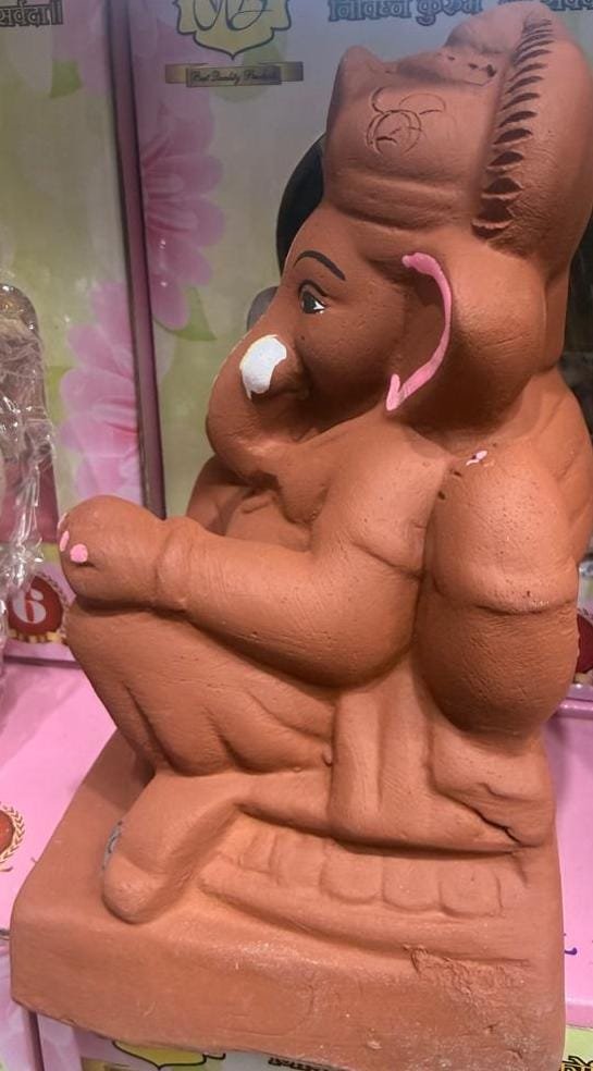 RED CLAY GANESH IDOL 6 INCH - Image 4
