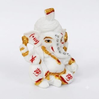 DECORATIVE WHITE GANESH SHOWPIECE IDOLโ GOLD & RED