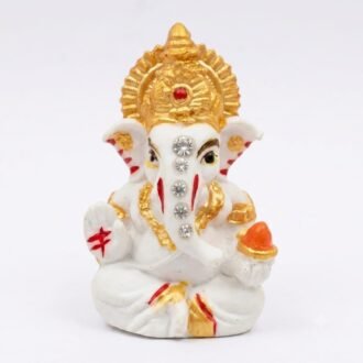 DECORATIVE WHITE GANESH SHOWPIECE IDOLโ GOLD & RED