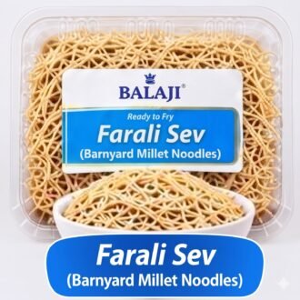 Balaji Ready to Fry Farali Sev (Barnyard Millet Noodles) in a clear tray